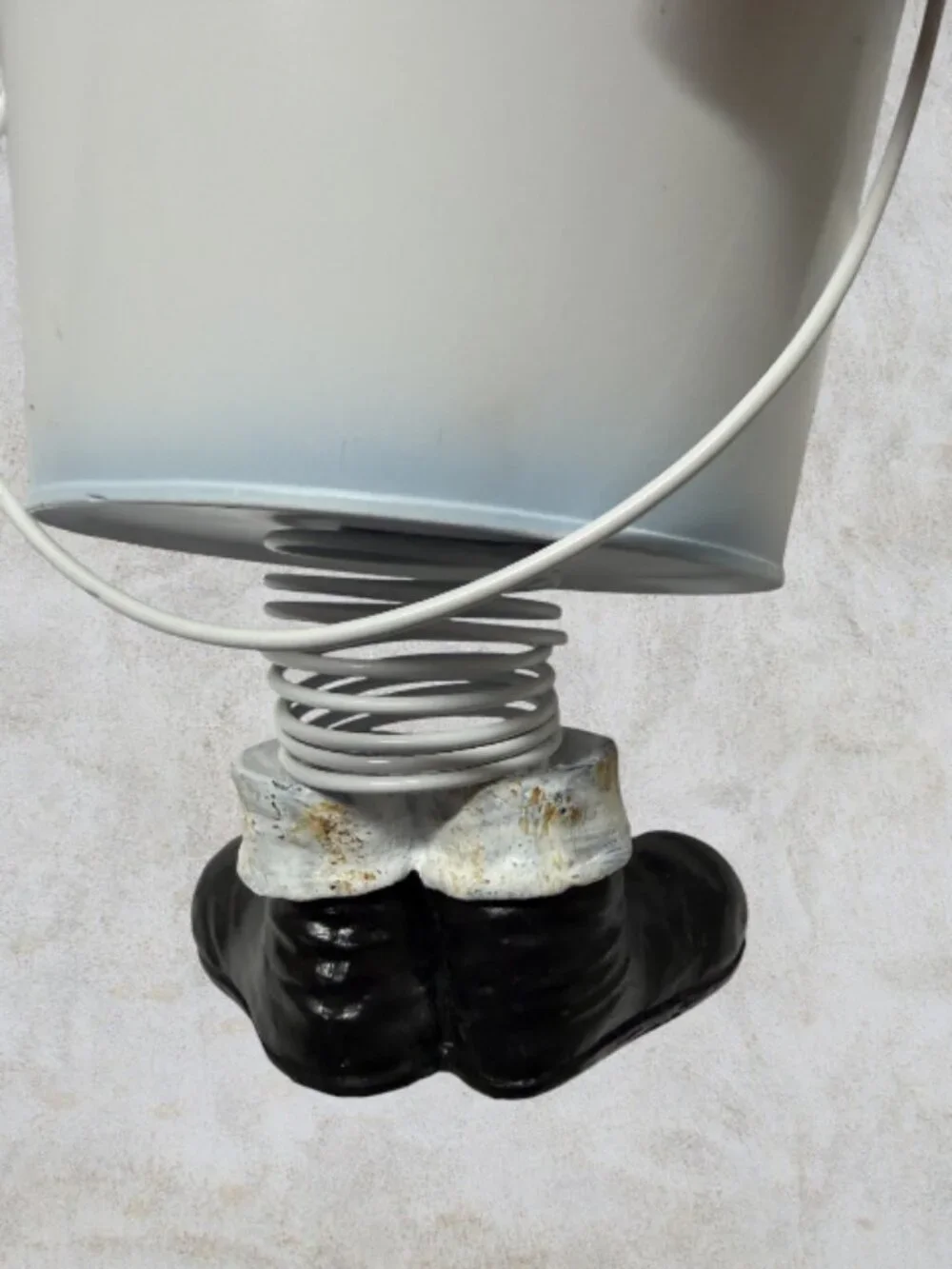SNOWMAN BUCKET -- Small Bucket on Legs, Painted Face, Spring Makes Wobble Effect
